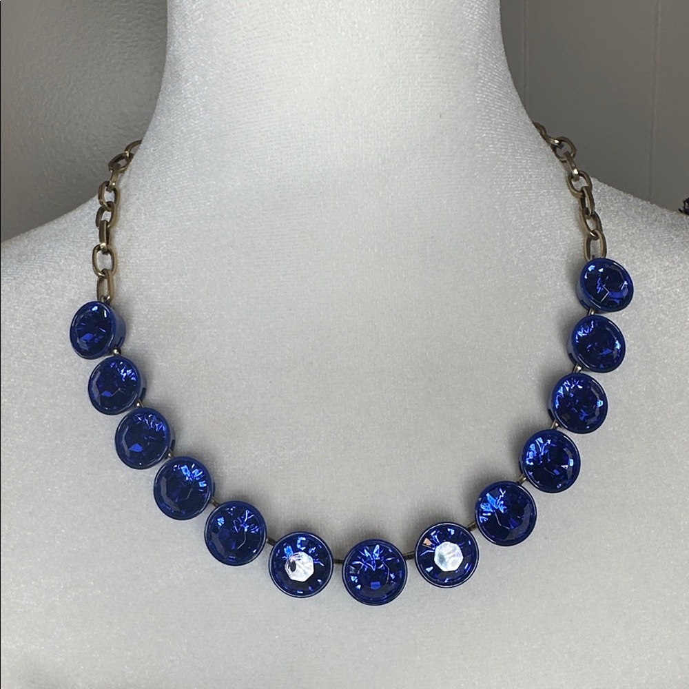 Vintage J. Crew Cobalt Blue Brûlée Faceted Bezel Set Collar Rhinestone Necklace - Picture 4 of 12